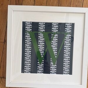 Kids art W print, fish stripes, framed